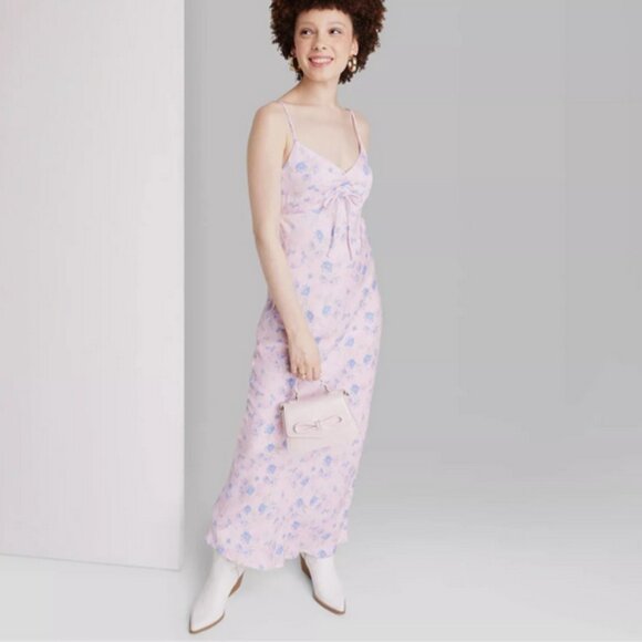 Women's Ruched Front Maxi Slip Dress - Wild Fable Pink Floral XXL - Picture 1 of 4